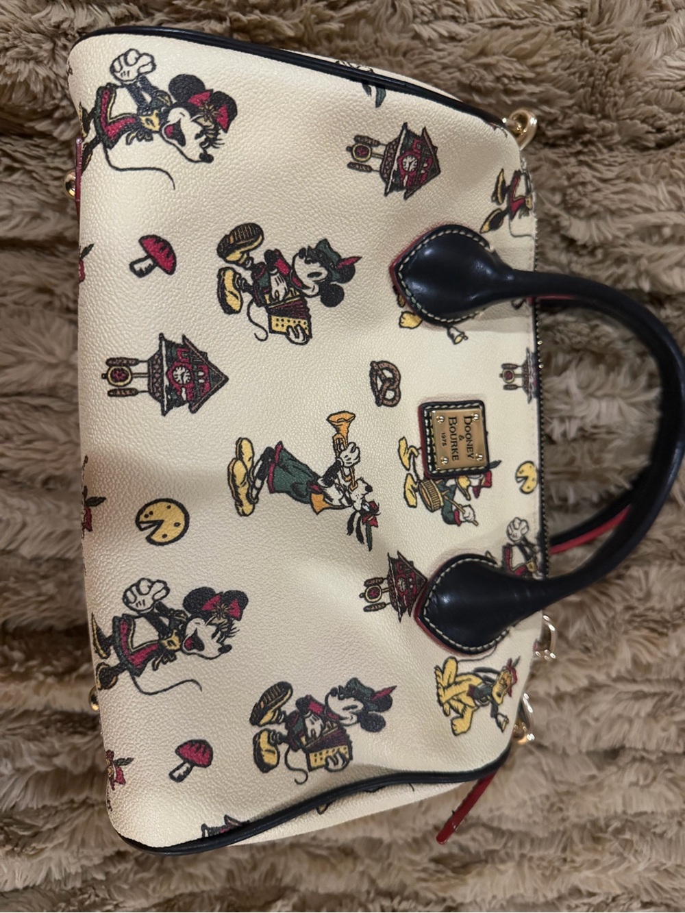 Dooney & Bourke Cream Disney Character Satchel with Black Trim